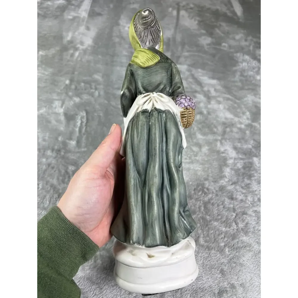 Vintage Porcelain Grandmother Woman Figurine Basket Folk Art Decor Hand Painted